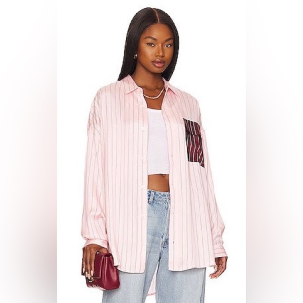 Blanca Pink Striped Button-Up Shirt with Contrast Pocket bought on REVOLVE
